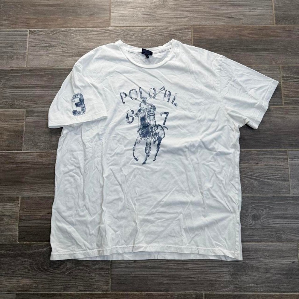 Polo Ralph Lauren T-Shirt Graphic Tee XXL White Vintage Polo RL 67 Big Pony